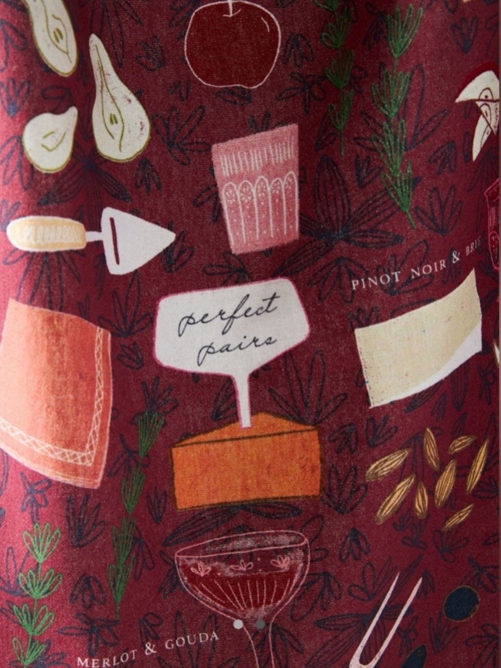 Anthropologie Dish Tea Decorative Towel Charcuterie Wine Cheese Merlot Print - Picture 2 of 5